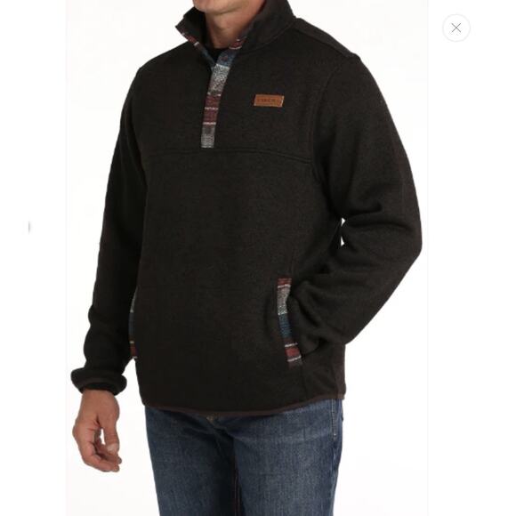 Cinch Mens Brown Pullover Sweater Size 2XL Snap Up Collar Pattern Trim - Picture 1 of 3